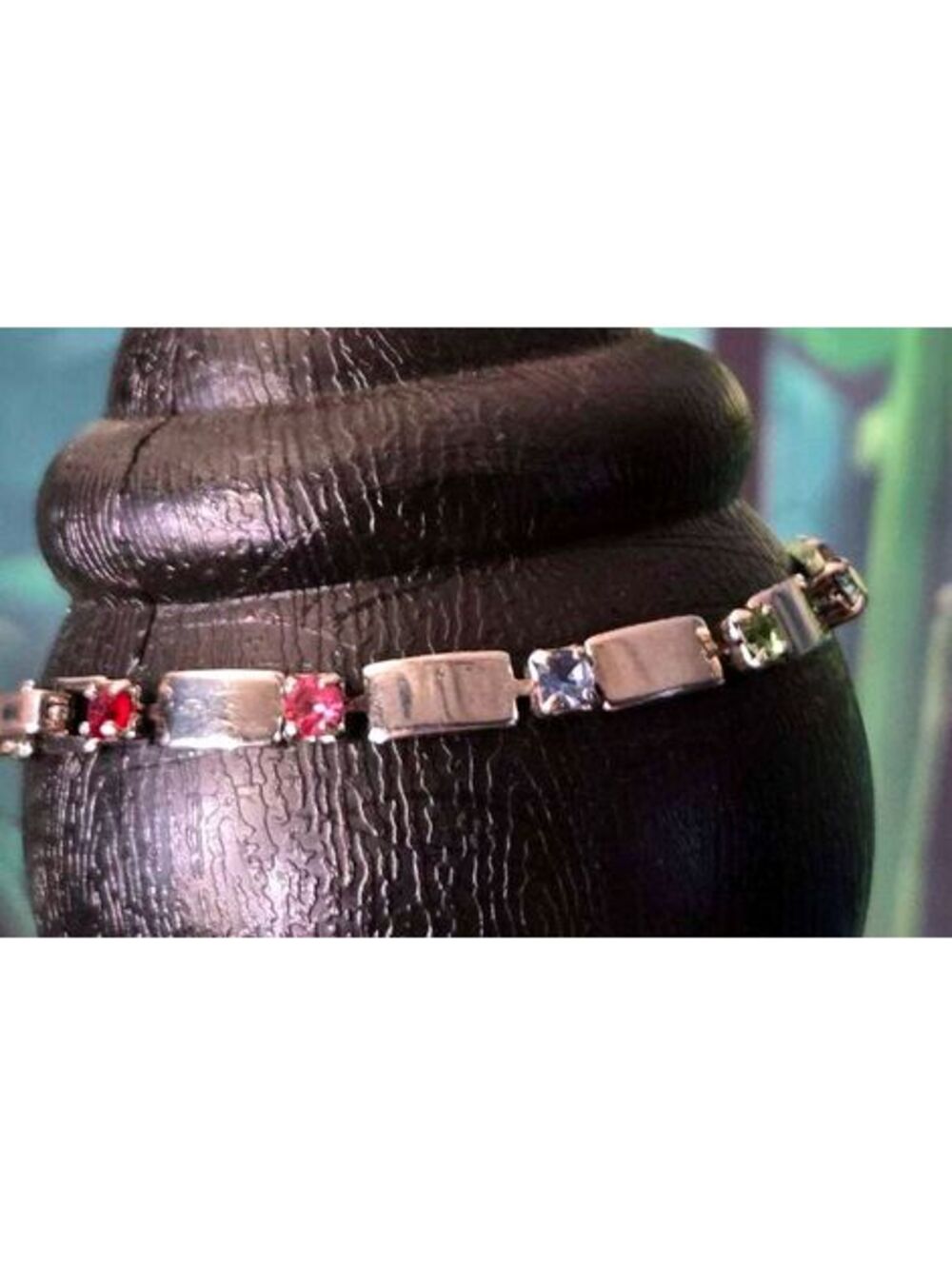 Silver tone Multi-Gemstone Station Link Bracelet
